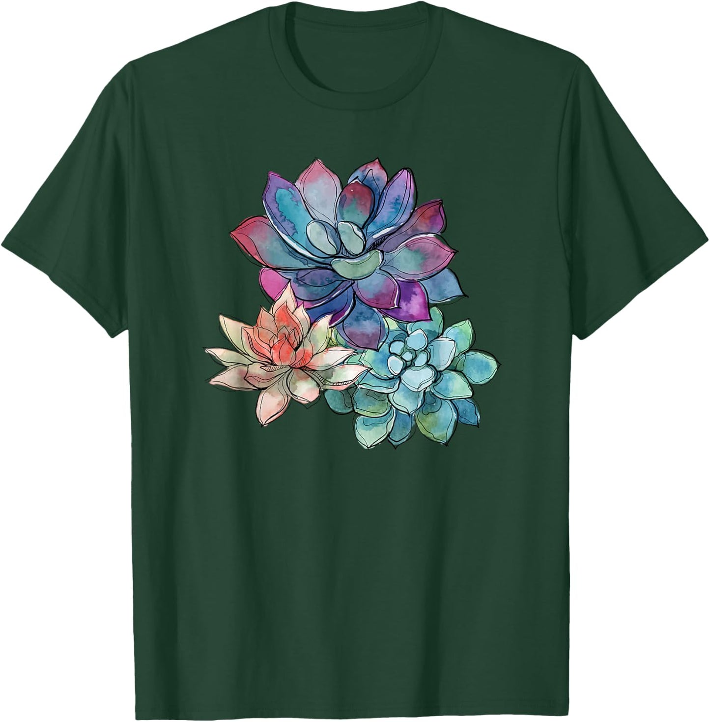 Succulent Beautiful Watercolor Succulents Plants T-Shirt - T-Shirt | Forest