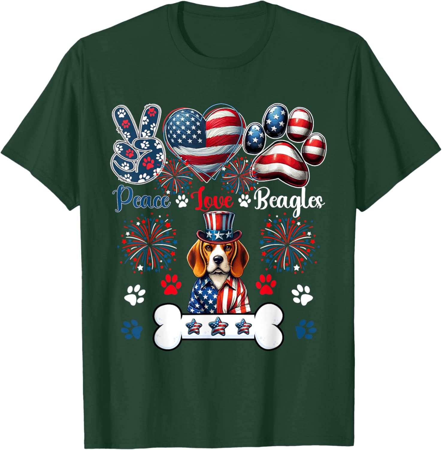 Peace Love Beagles 4th Of July Owner Lover Patriotic T-Shirt - T-Shirt | Forest