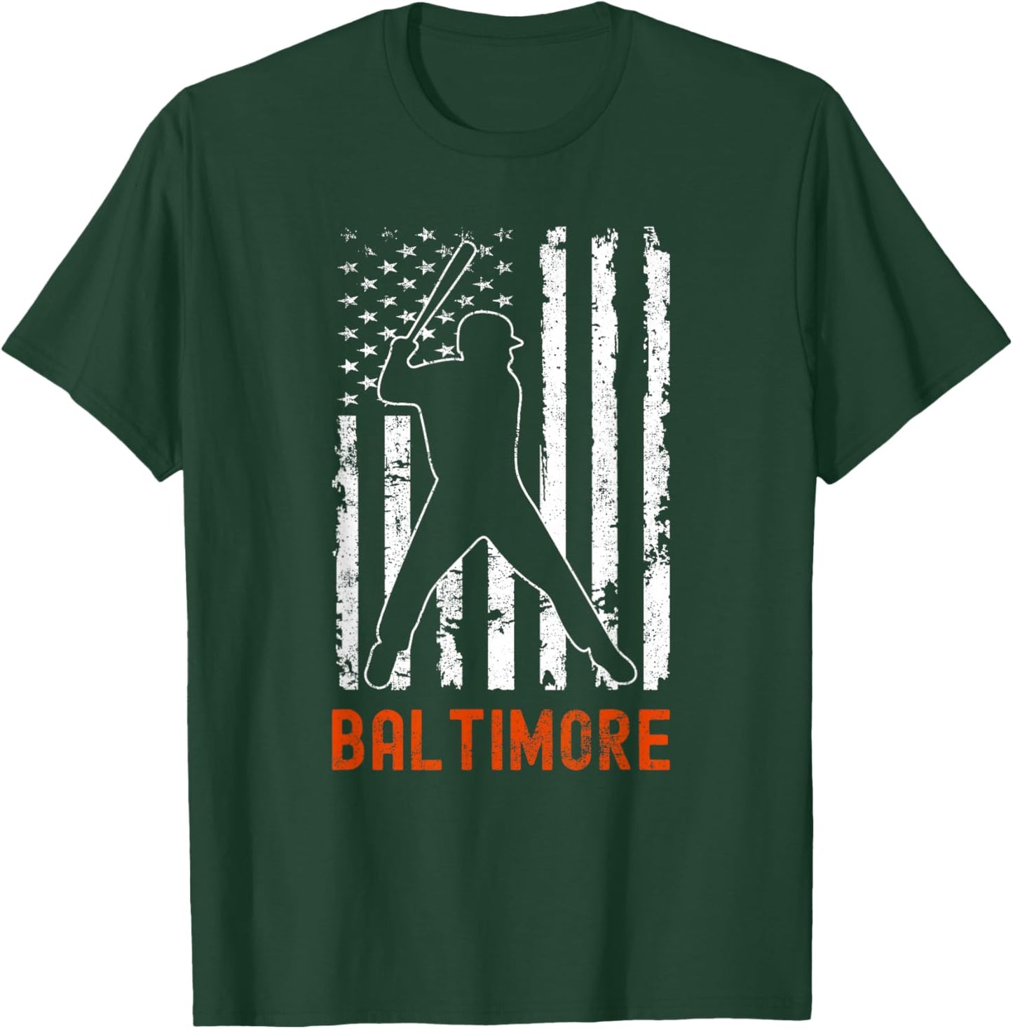 Baltimore Maryland American Flag Baseball Weathered T-Shirt - T-Shirt | Forest
