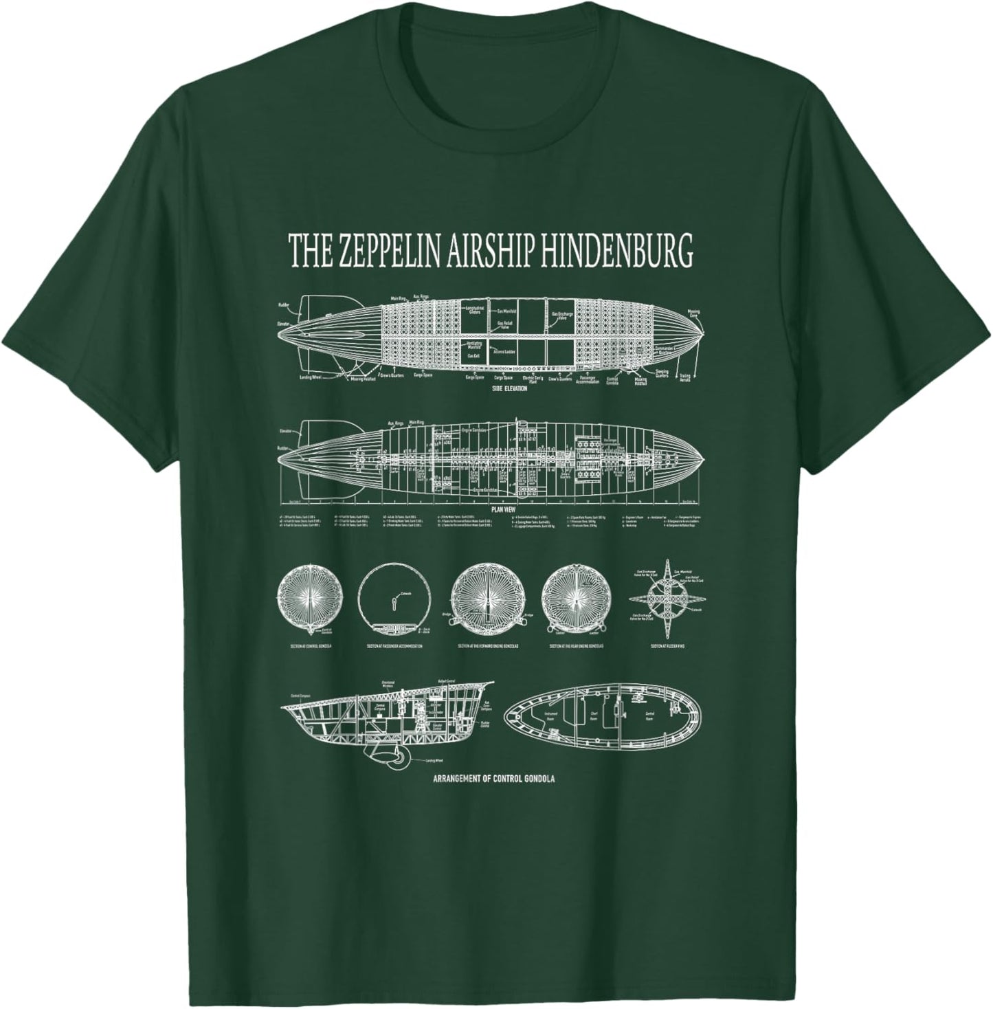 Hindenburg German Zeppelin Airship Blueprints T-Shirt - T-Shirt | Forest