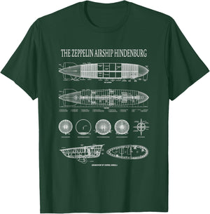 Hindenburg German Zeppelin Airship Blueprints T-Shirt - T-Shirt | Forest