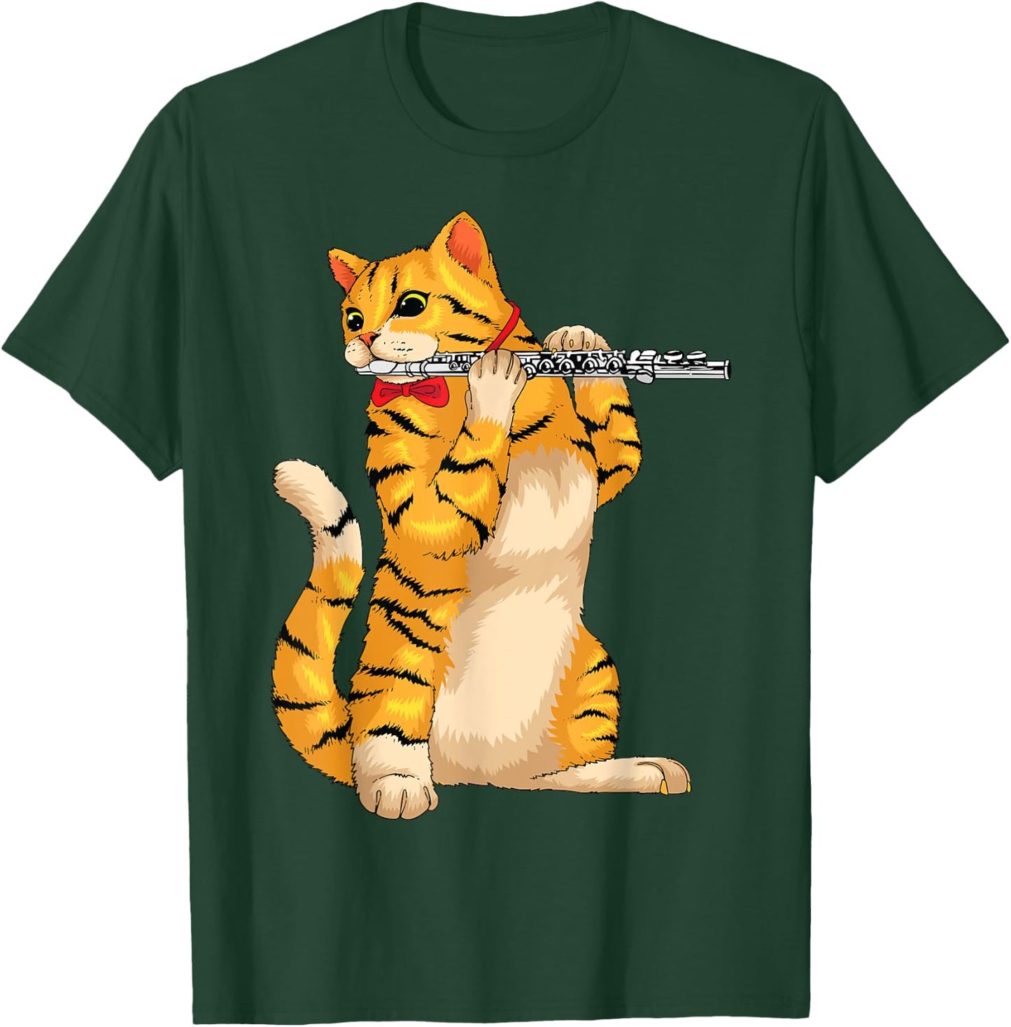 Funny Cat Playing Flute | Cool Animal Musician Fluter Gift T-Shirt - T-Shirt | Forest