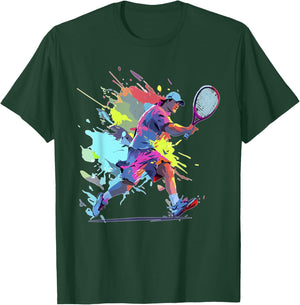 Tennis player Paint splash Tennis racket T-Shirt - T-Shirt | Forest