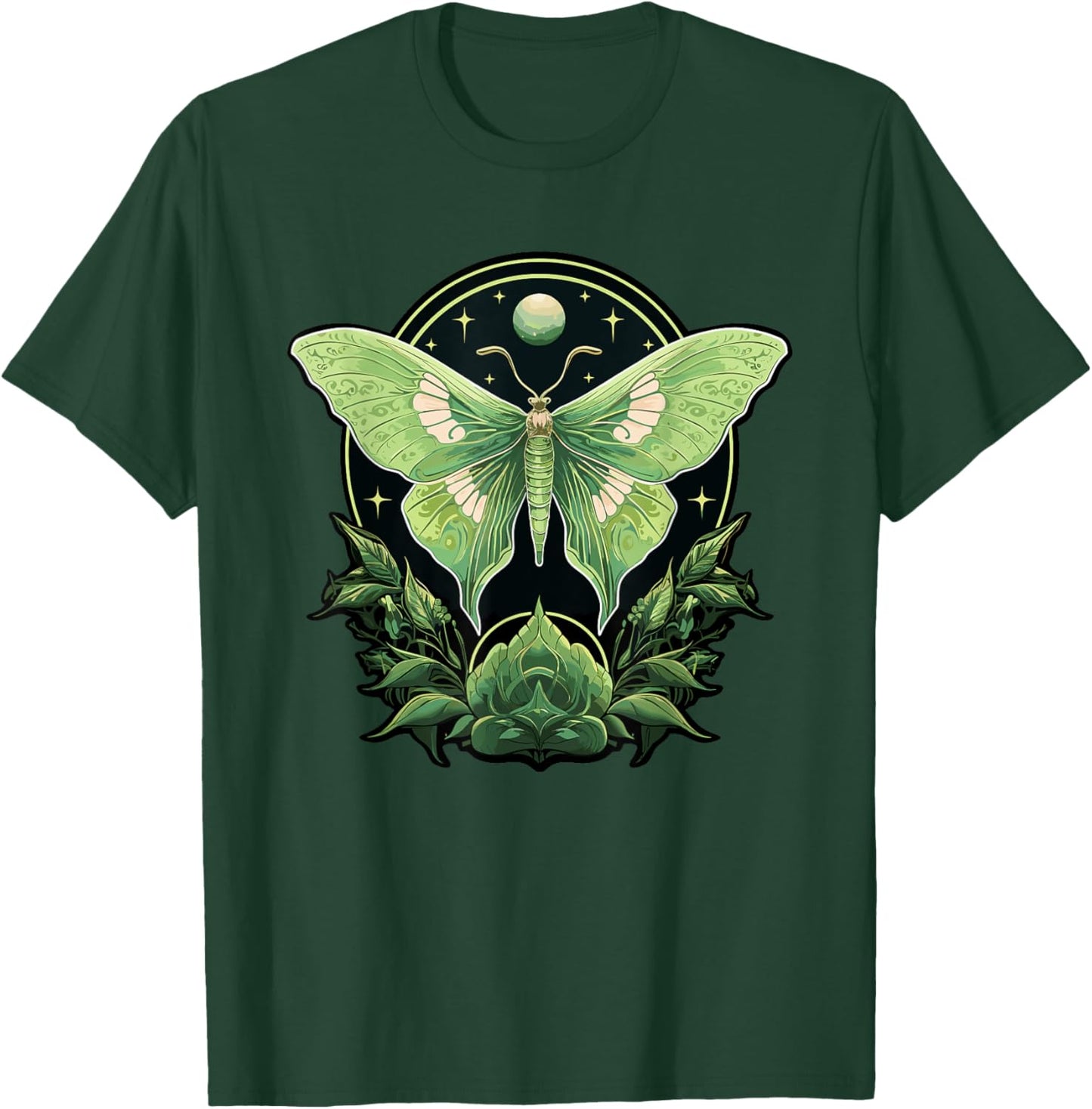 Luna Moth Insect Lover Witchy Aesthetic Moon Fairycore T-Shirt - T-Shirt | Forest
