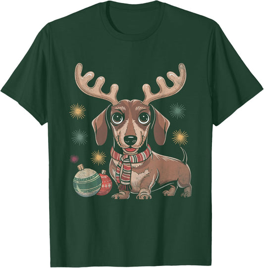 Dachshund Reindeer Christmas Dog Puppy Lover X-mas Holiday T-Shirt - T-Shirt | Forest