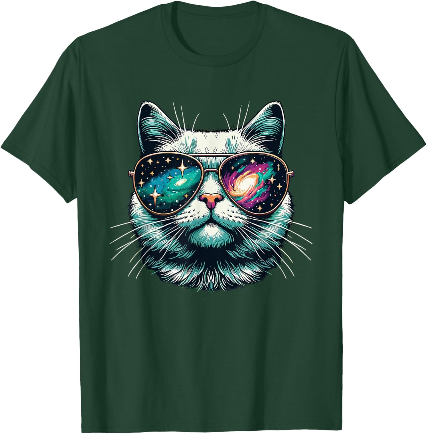 Cat Space Galaxy Sunglasses Cats Women Girls Kids T-Shirt - T-Shirt | Forest