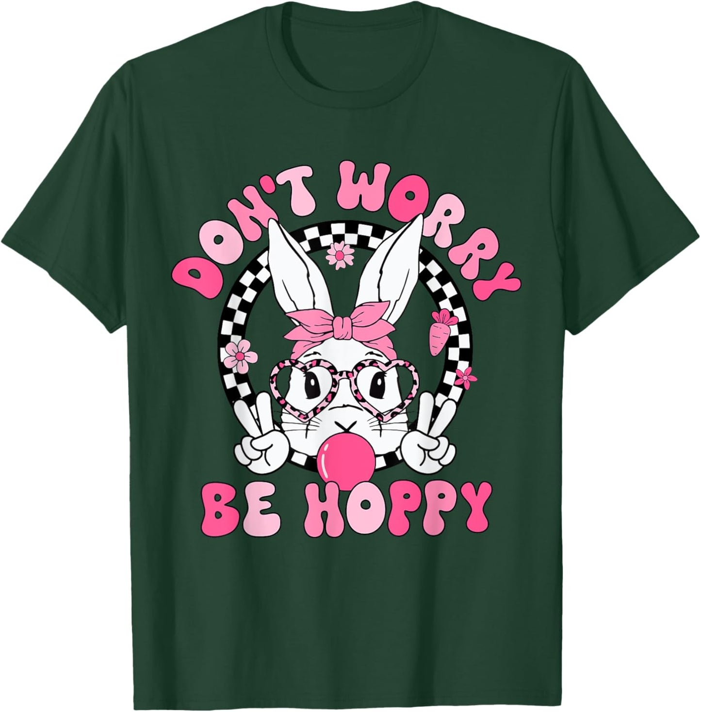 Happy Easter Groovy Bunny Face Don't Worry Be Hoppy Women T-Shirt - T-Shirt | Forest