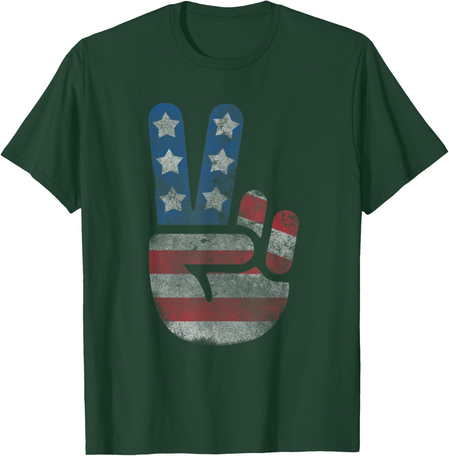 USA Flag Peace Sign Victory Fingers Patriotic T-Shirt - T-Shirt | Forest