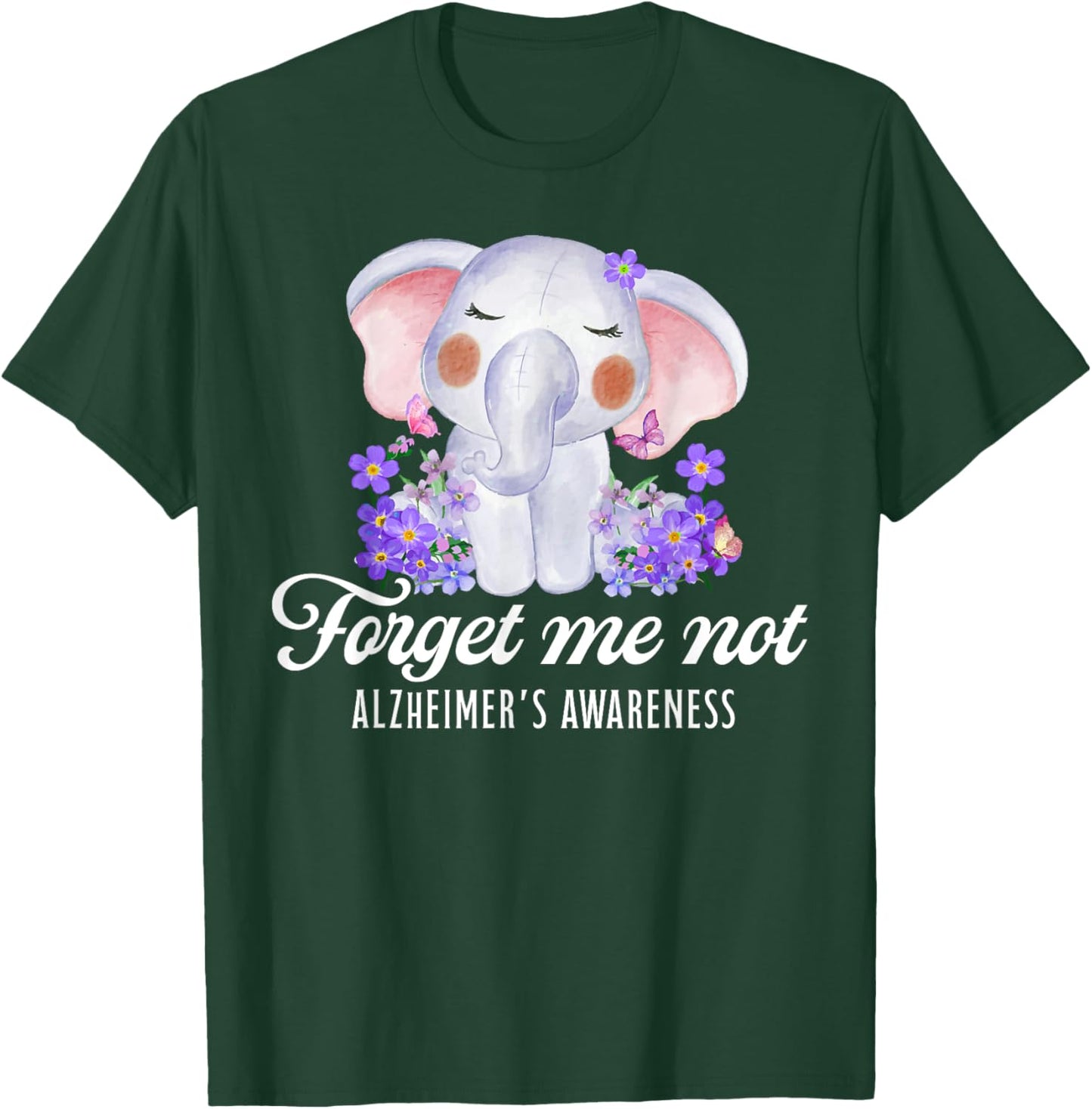 Alzheimer's Awareness Forget Me Not Flower Purple Elephant T-Shirt - T-Shirt | Forest