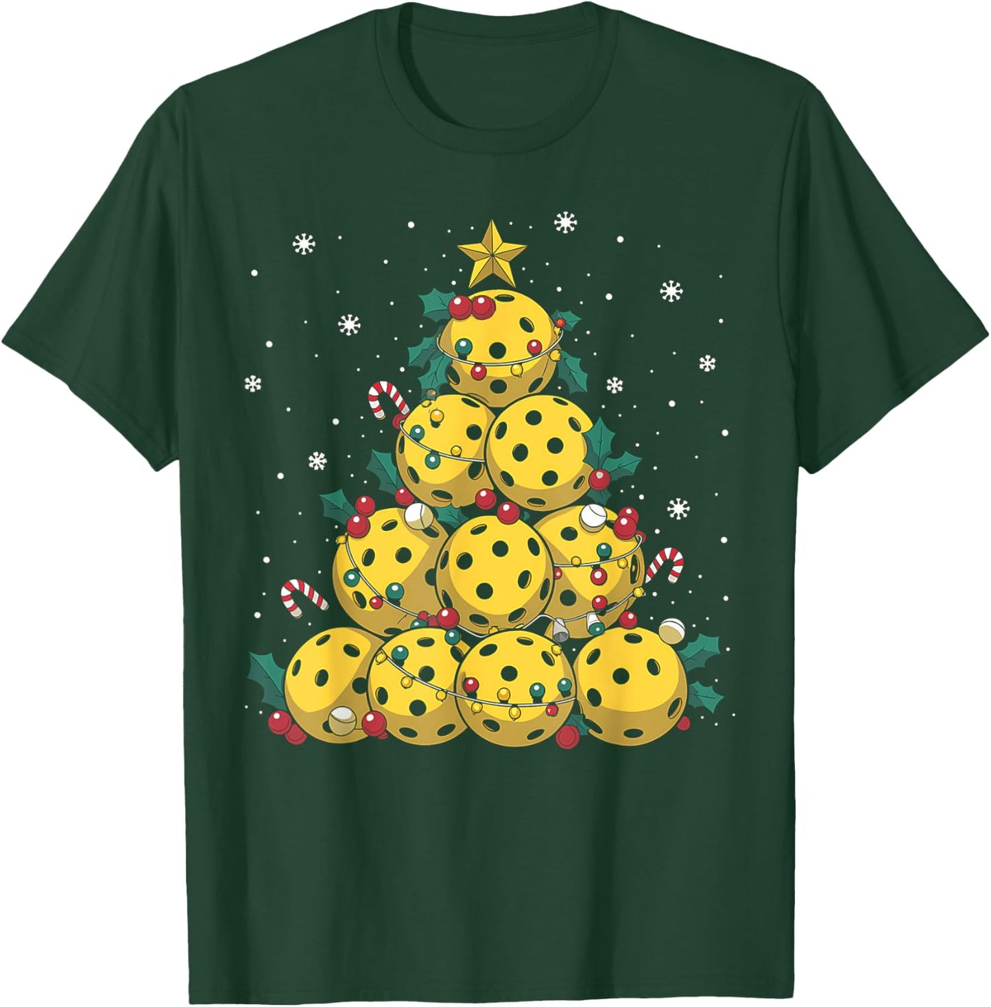 Funny Pickleball Christmas Tree Lights Christmas Men Women T-Shirt - T-Shirt | Forest