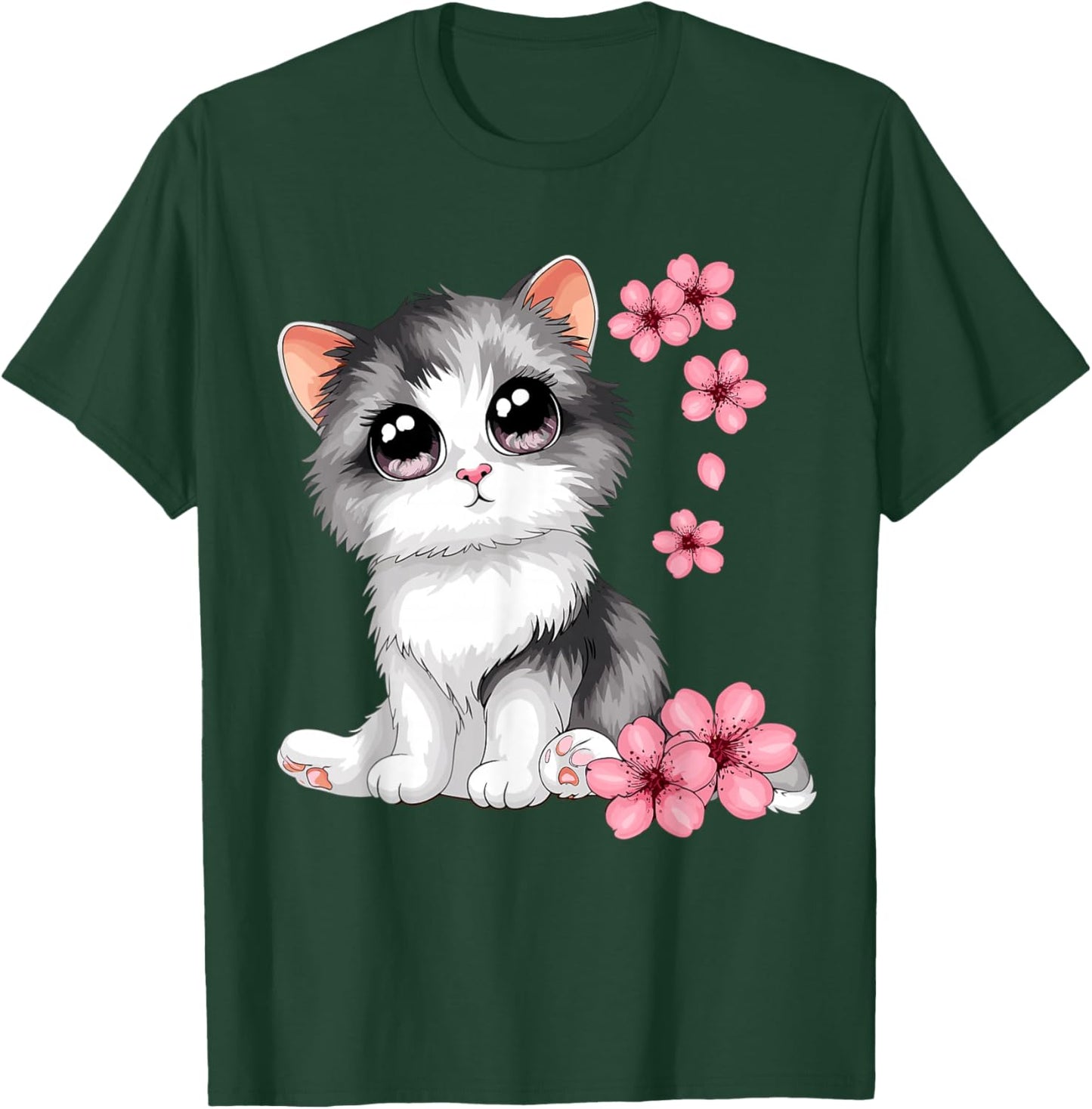 Cute Cat With Cherry Blossoms Cat T-Shirt - T-Shirt | Forest