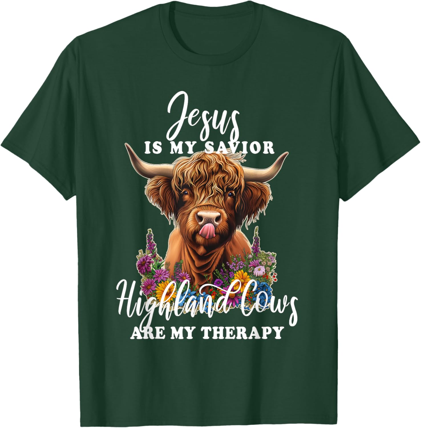 Highland Cow Jesus Christian Religious Highland Cow T-Shirt - T-Shirt | Forest