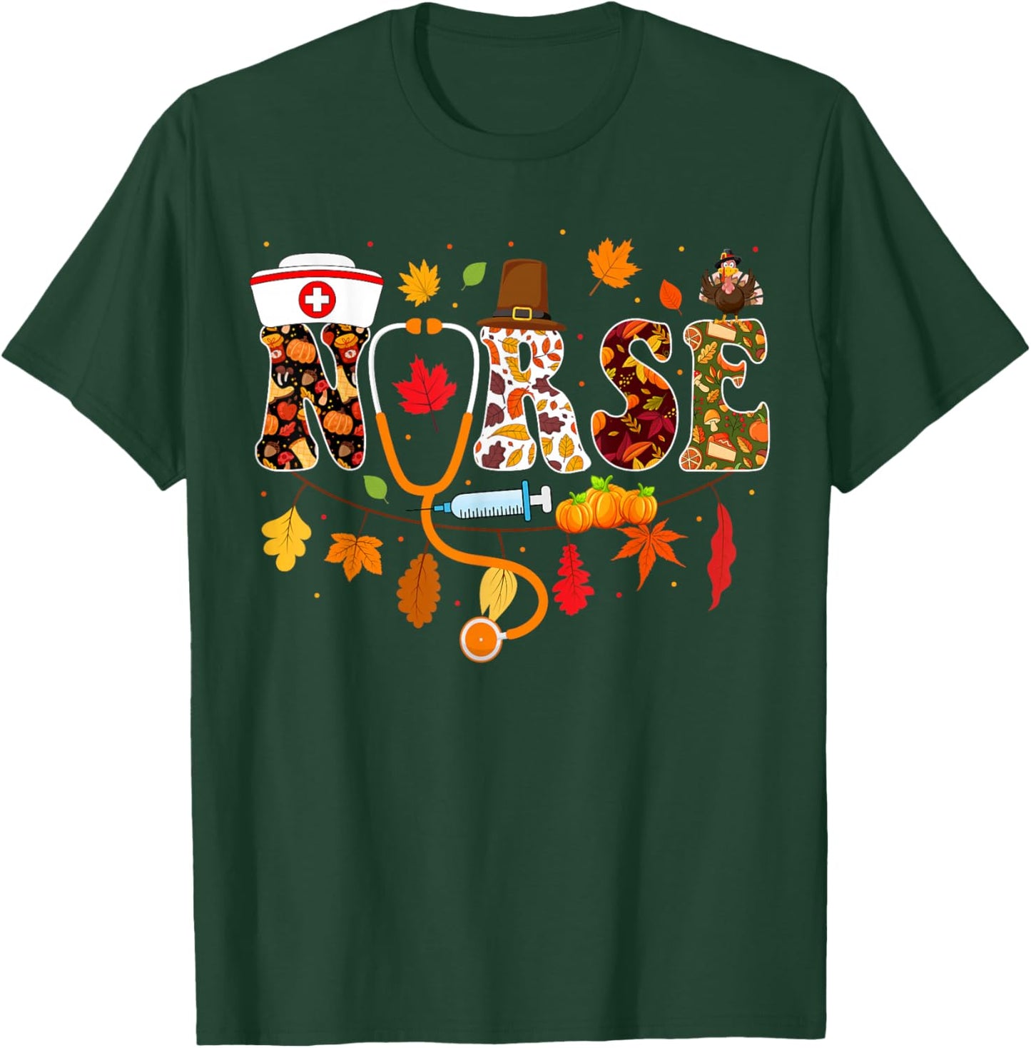 Thanksgiving Nurse Fall Nursing Thanksgiving Nurse Turkey RN T-Shirt - T-Shirt | Forest