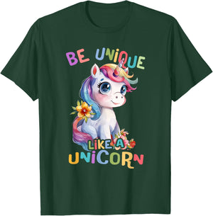 Baby Unicorn with Flowers Be Unique Like Nicorns Daughter T-Shirt - T-Shirt | Forest