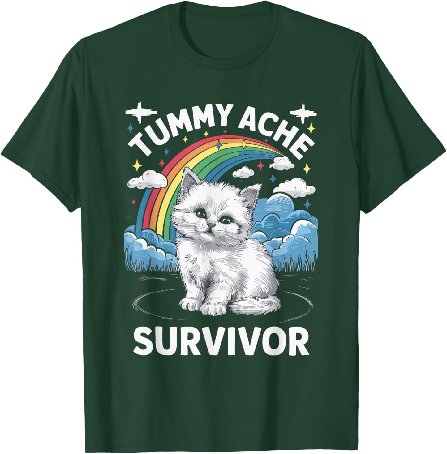 Oddly Specific Meme Stomach Ache Funny Black Tummy Ache Survivor Cat T-Shirt - T-Shirt | Forest