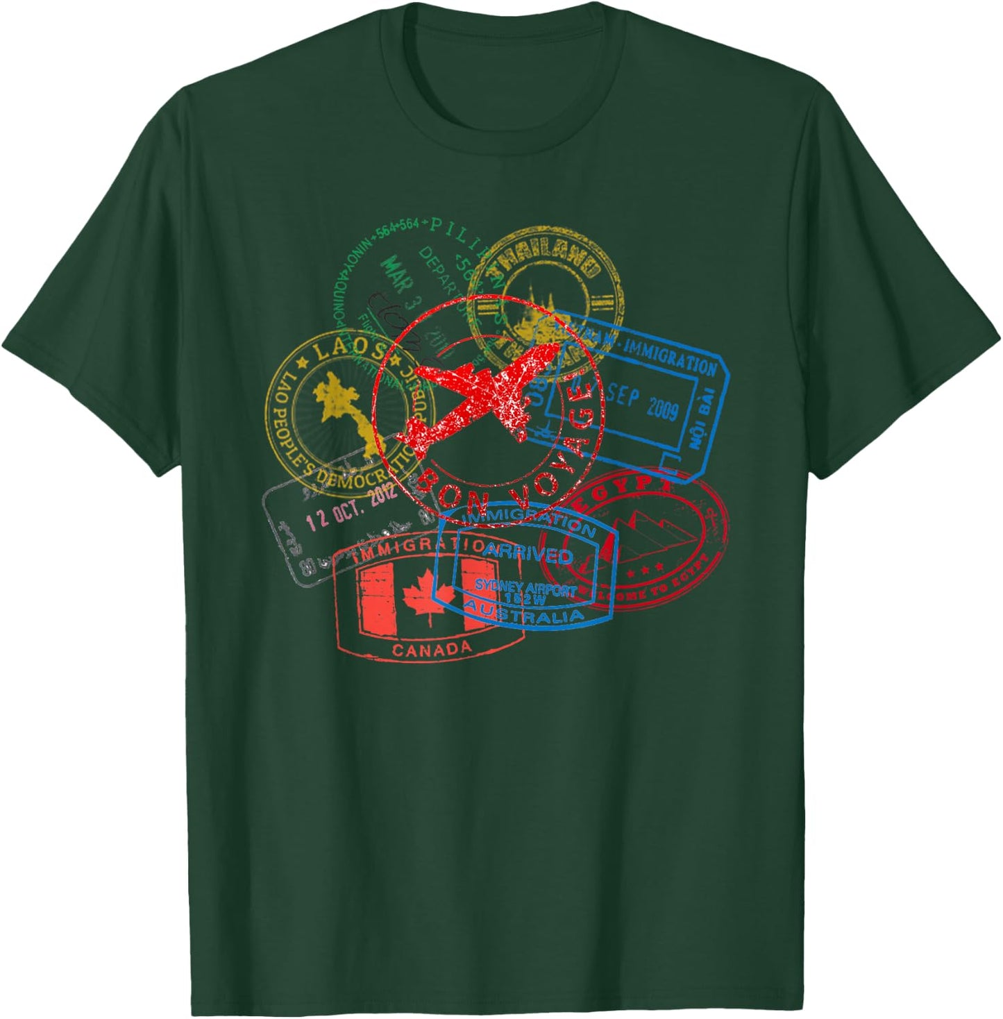 Bon Voyage Travel Stamp T-Shirt - T-Shirt | Forest