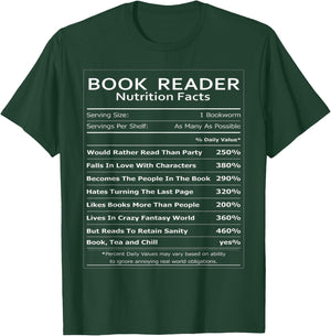 Book Reader Nutrition Facts Book Worm Shirt, Book Worm Gift T-Shirt - T-Shirt | Forest