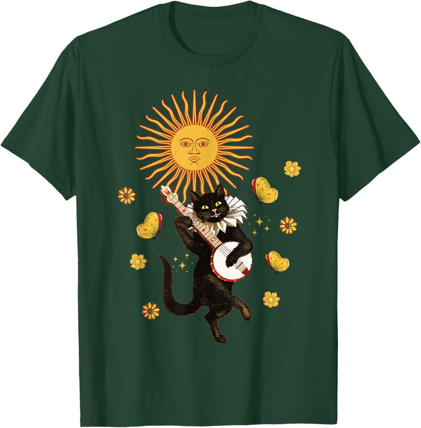 Medieval Jester Cat Playing Banjo Women Girls Kids T-Shirt - T-Shirt | Forest