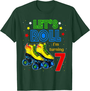 Rolling Into 7 years Let's Roll I'm Turning 7 Roller Skate T-Shirt - T-Shirt | Forest