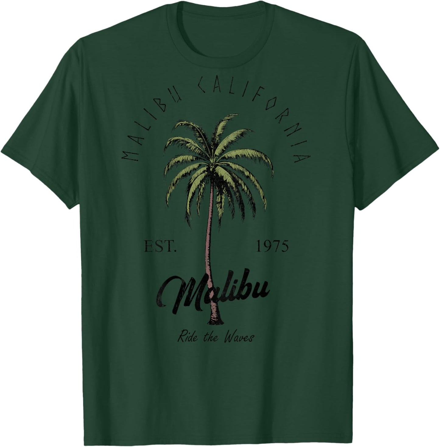 Malibu California Tropical Palm Tree Casual (Artistic Back) T-Shirt - T-Shirt | Forest