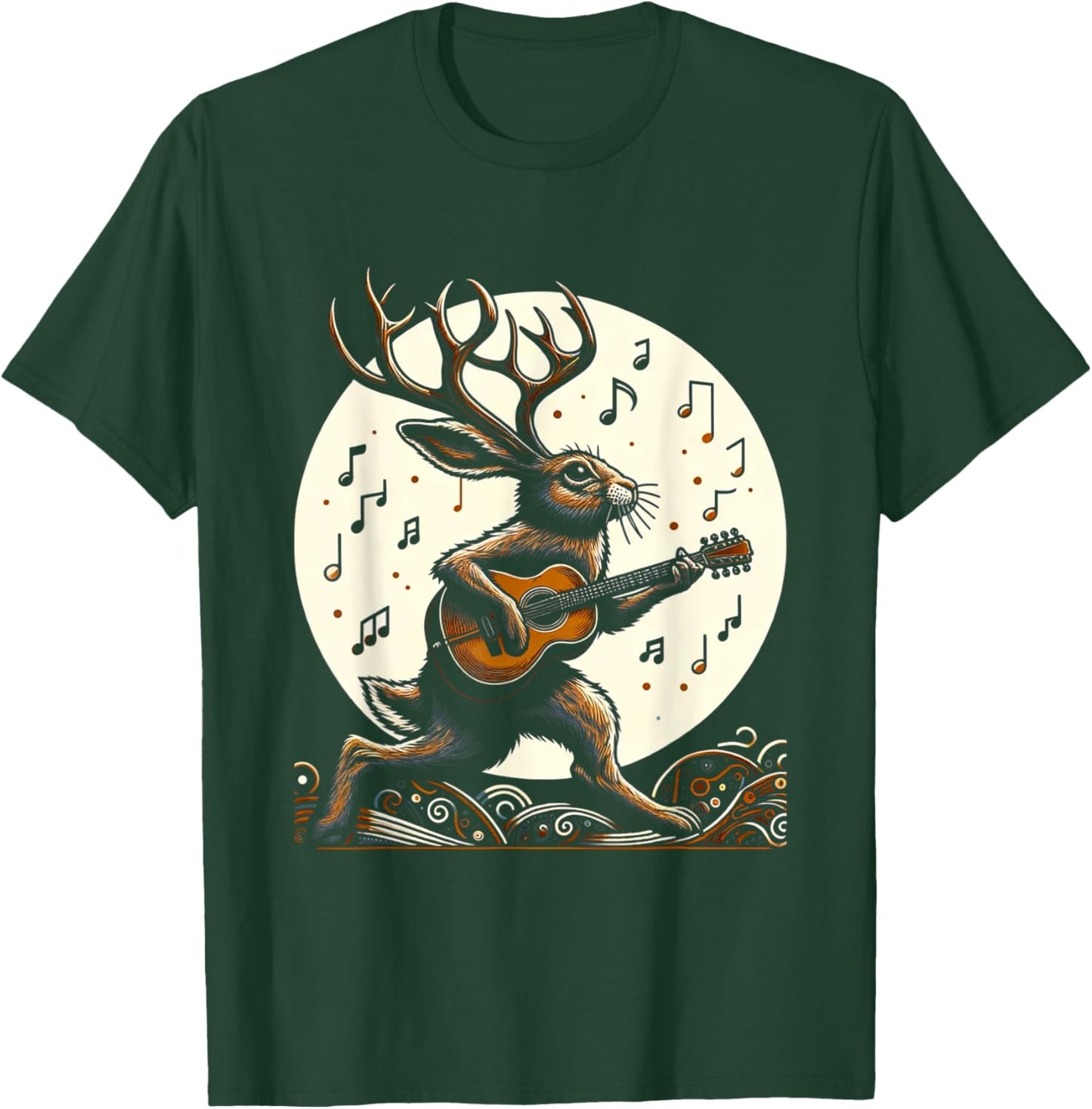 Graphic Art Funny Jackalope Playing Guitar Lovers Animals T-Shirt - T-Shirt | Forest