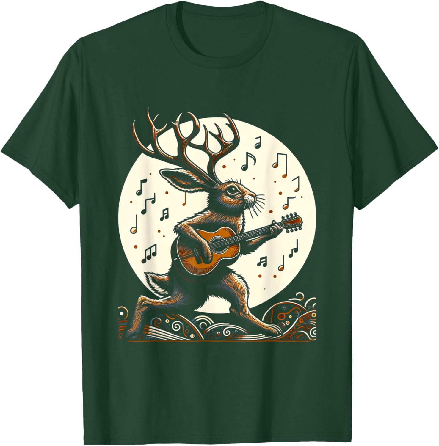 Graphic Art Funny Jackalope Playing Guitar Lovers Animals T-Shirt - T-Shirt | Forest