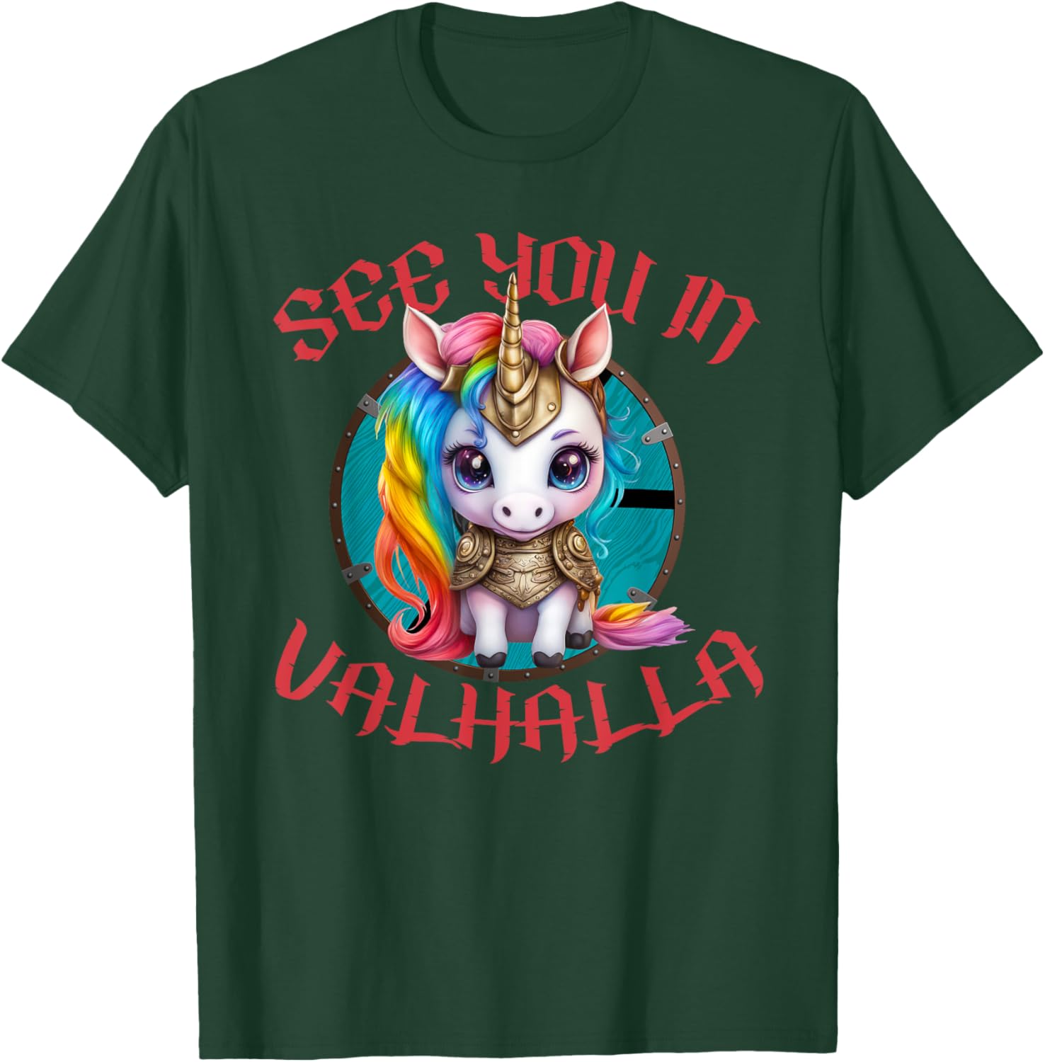 Cute Unicorn With Shield-Maiden Shield See You In Valhalla T-Shirt - T-Shirt | Forest