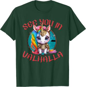 Cute Unicorn With Shield-Maiden Shield See You In Valhalla T-Shirt - T-Shirt | Forest