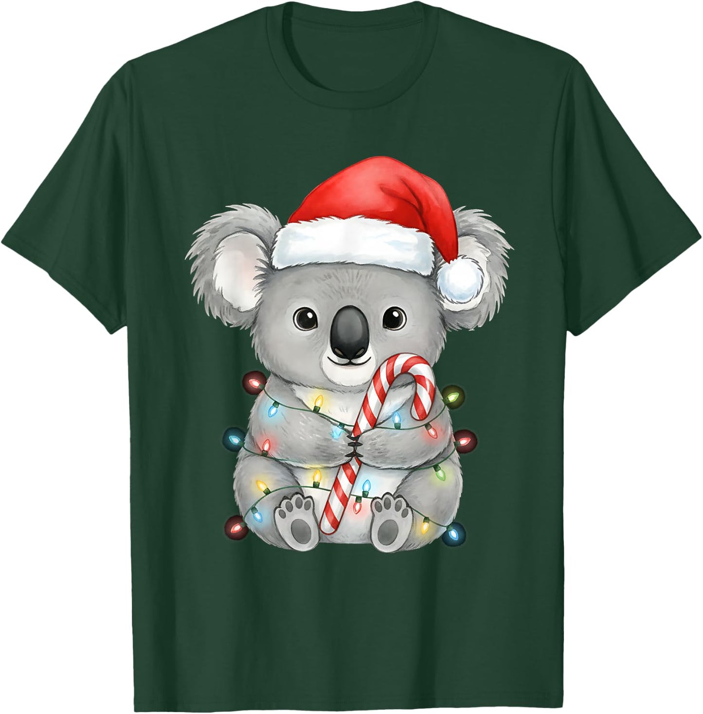 Koala Christmas Lights Santa Hat Snow Holiday Animal Love T-Shirt - T-Shirt | Forest