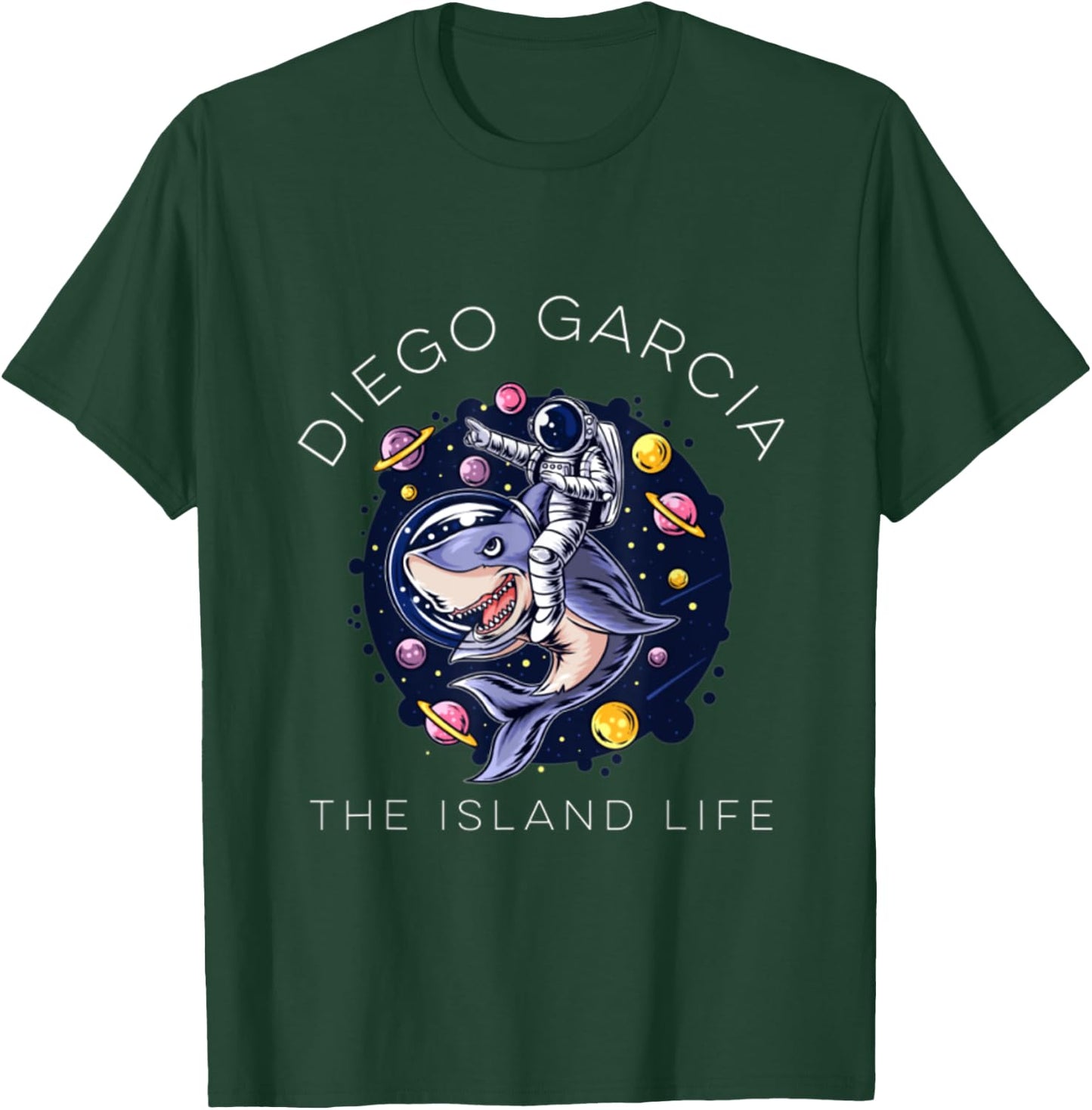 Diego Garcia Island Shark Space Astronaut T-Shirt - T-Shirt | Forest