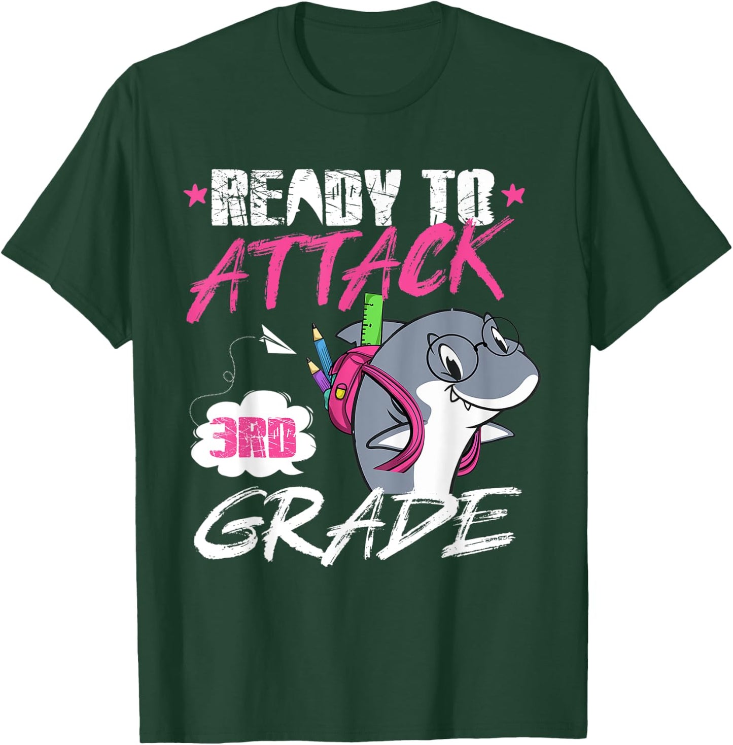 Kids Ready to attack 3rd Grade First day Shark lover T-Shirt - T-Shirt | Forest