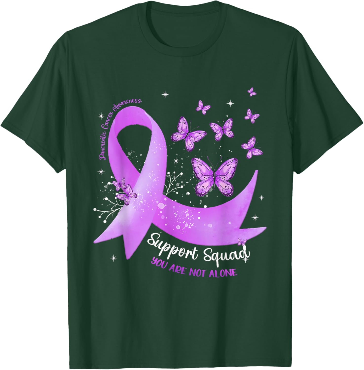 Support Squad Purple Ribbon Butterfly Pancreatic Cancer T-Shirt - T-Shirt | Forest