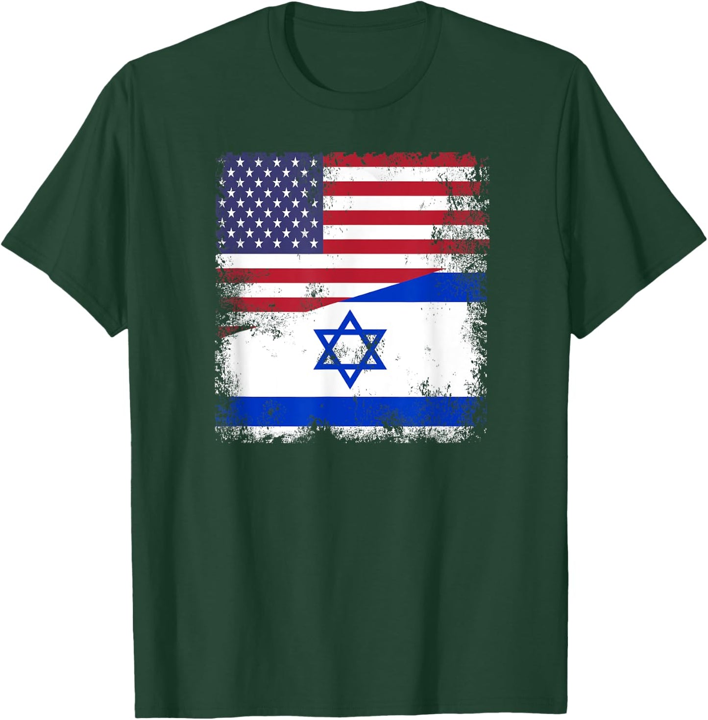 Half Israeli Flag | Vintage Israel USA Gift T-Shirt - T-Shirt | Forest