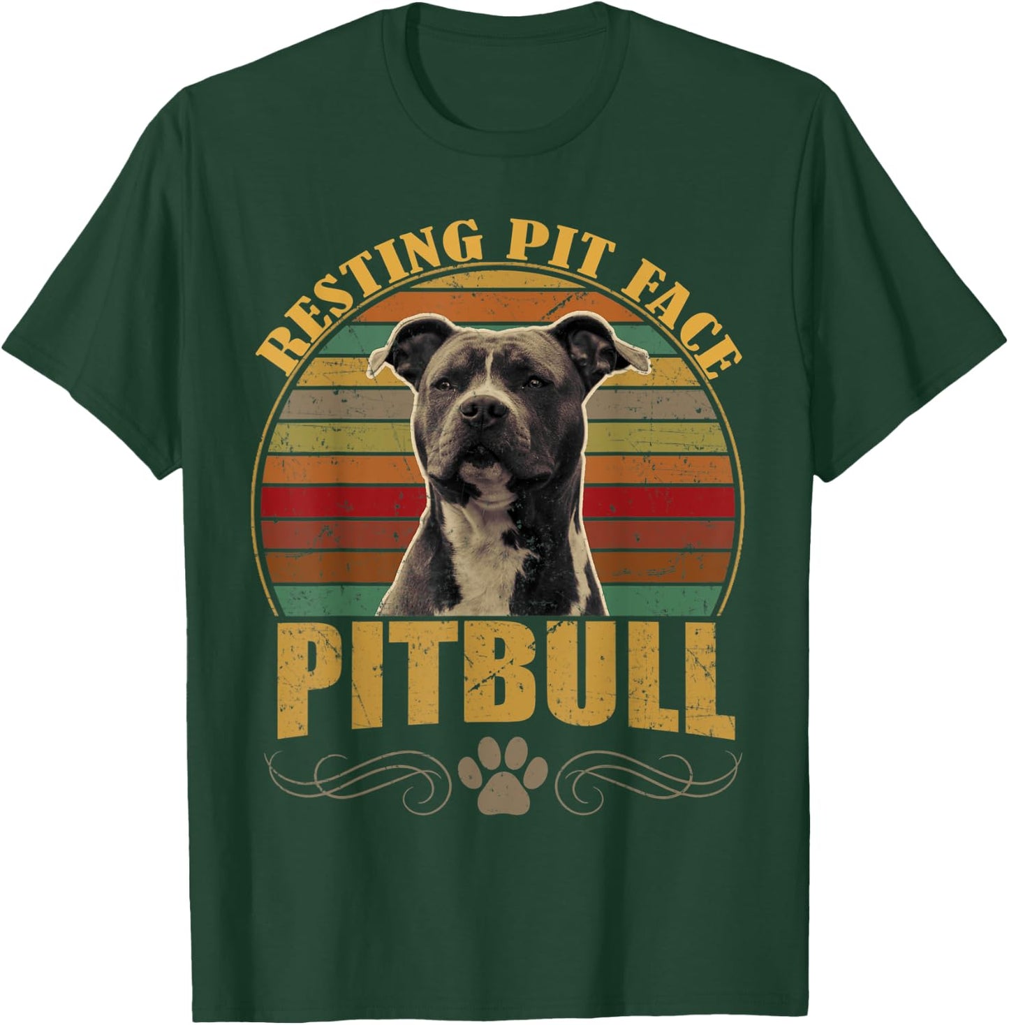 Resting Pit Face Pitbull Dog Owners Vintage Pitbull Dog Gift Men Women Kids T-Shirt - T-Shirt | Forest