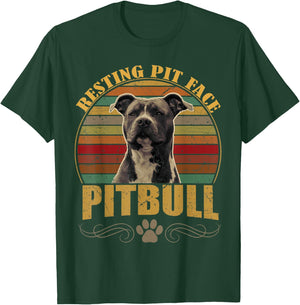 Resting Pit Face Pitbull Dog Owners Vintage Pitbull Dog Gift Men Women Kids T-Shirt - T-Shirt | Forest