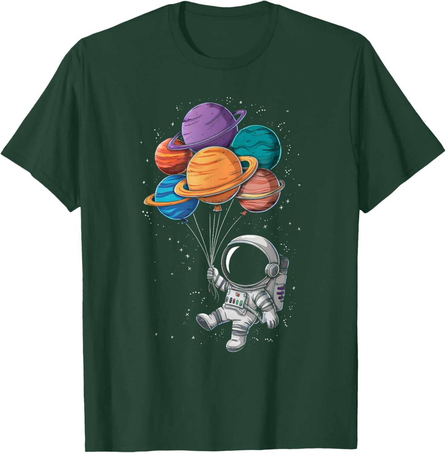 Astronaut Holding Planet Balloons Floating In Space T-Shirt - T-Shirt | Forest