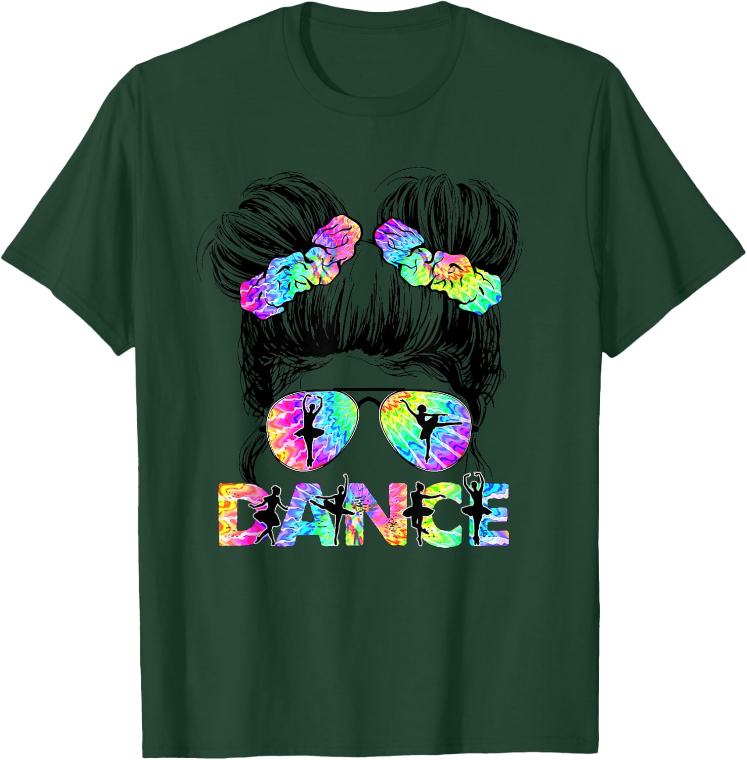 Messy Bun Dance Girl Tie Dye Dance Lover Dancing Life T-Shirt - T-Shirt | Forest