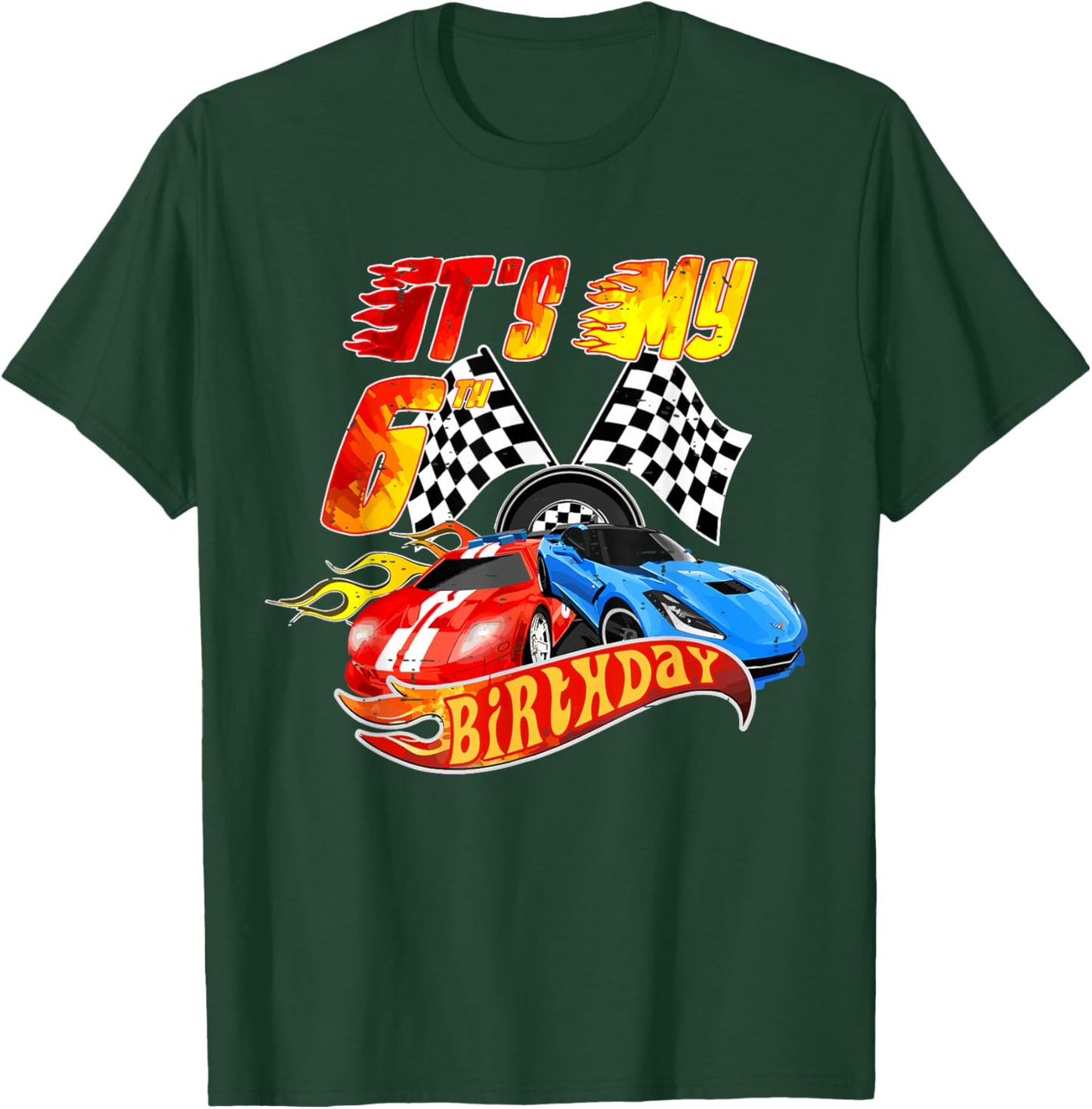 It's My 6th Birthday Kid 6 Year Old Race Car Birthday Racing T-Shirt - T-Shirt | Forest