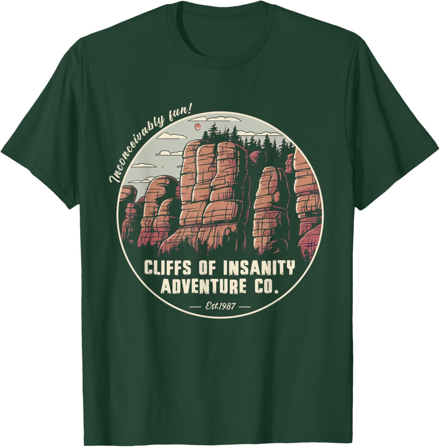 Volimty Shop Cliffs Of Vintage Movies Mountains Funny Costume Insanitys , Small, Black T-Shirt - T-Shirt | Forest