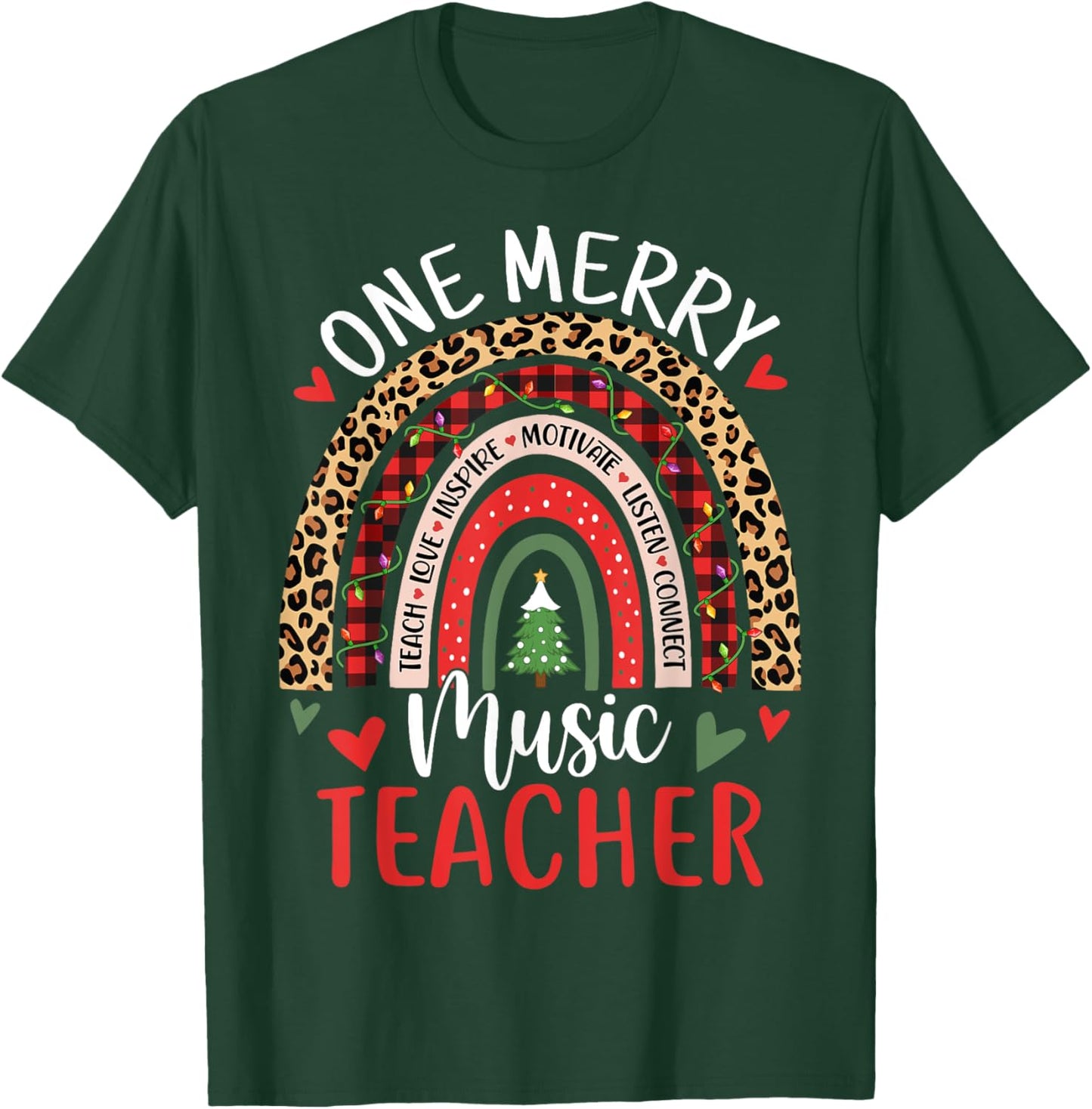 One Merry Music Teacher Funny Rainbow Christmas Musician T-Shirt - T-Shirt | Forest