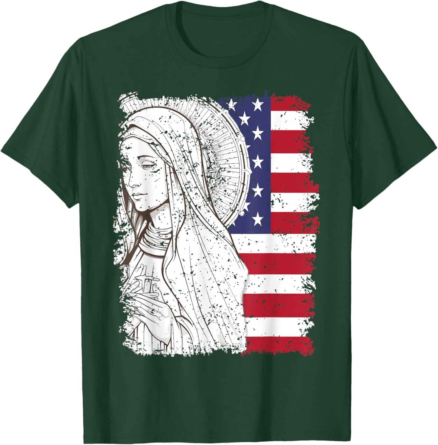 Our Lady of Fatima USA Flag T-Shirt - T-Shirt | Forest