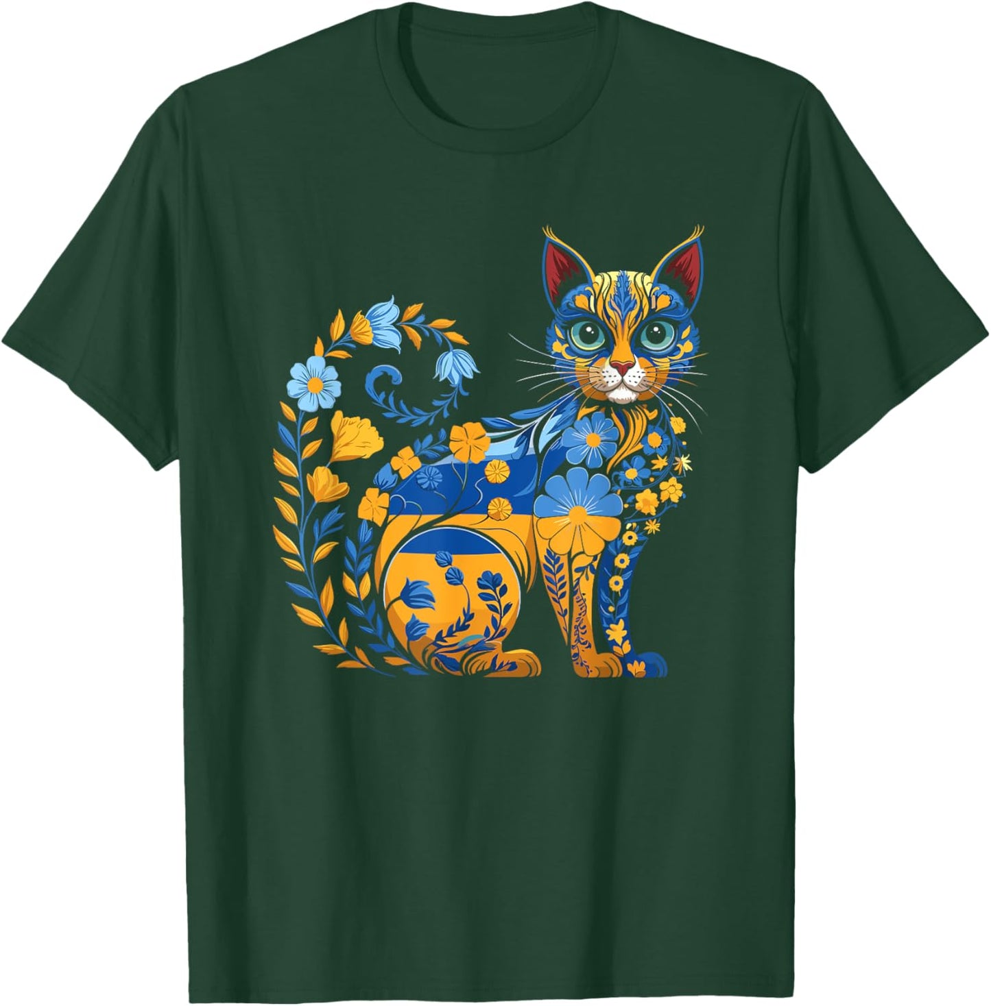 Ukrainian Flag Vintage Ukrainian Style Vyshyvanka Ukrainian Cat Pattern , Black, S T-Shirt - T-Shirt | Forest
