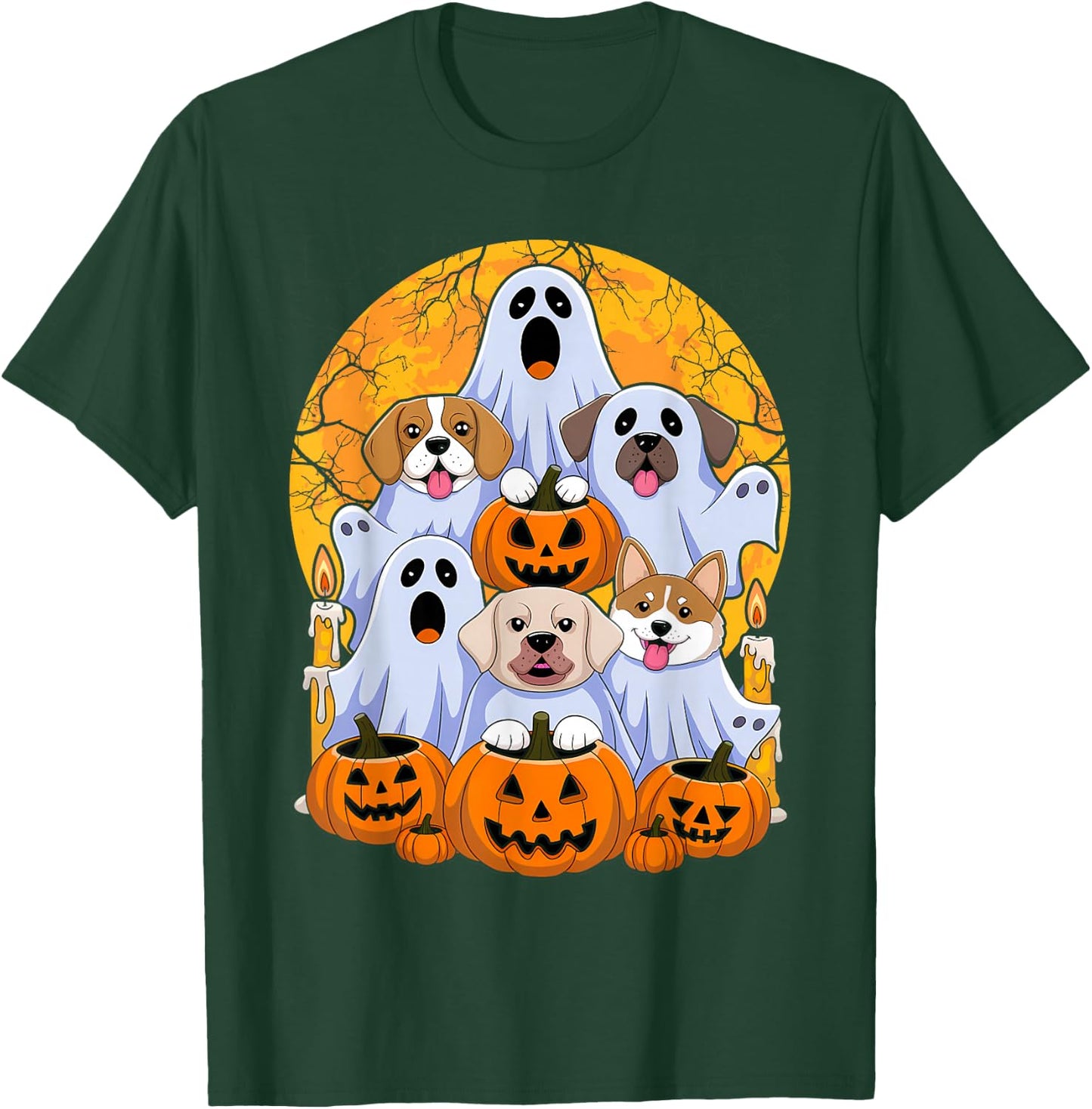 Dog Ghost Cute Dog Dressed As Ghost Funny Halloween Dog T-Shirt - T-Shirt | Forest