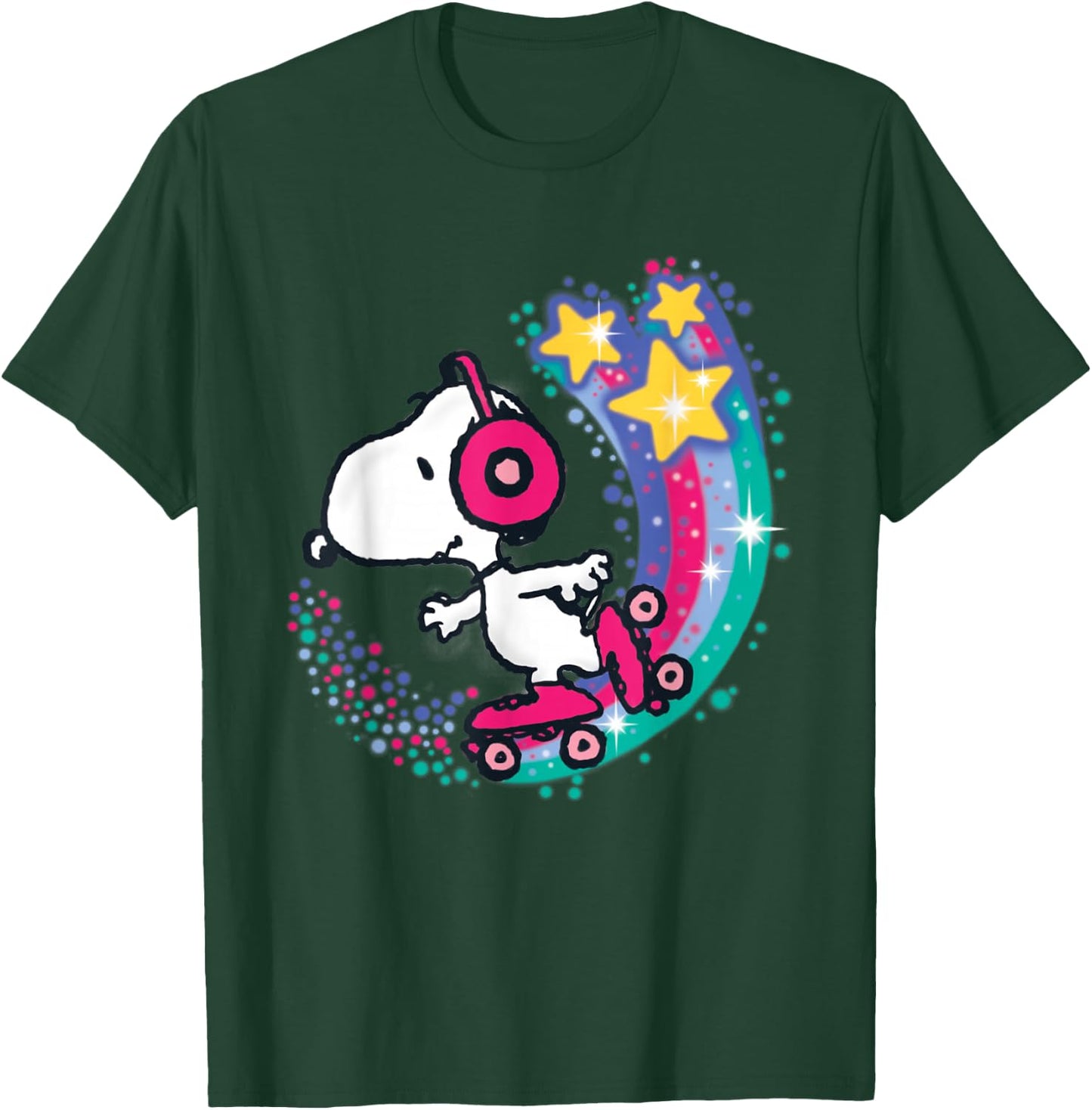 Peanuts Snoopy Roller Skating Star Powered Rainbow T-Shirt - T-Shirt | Forest