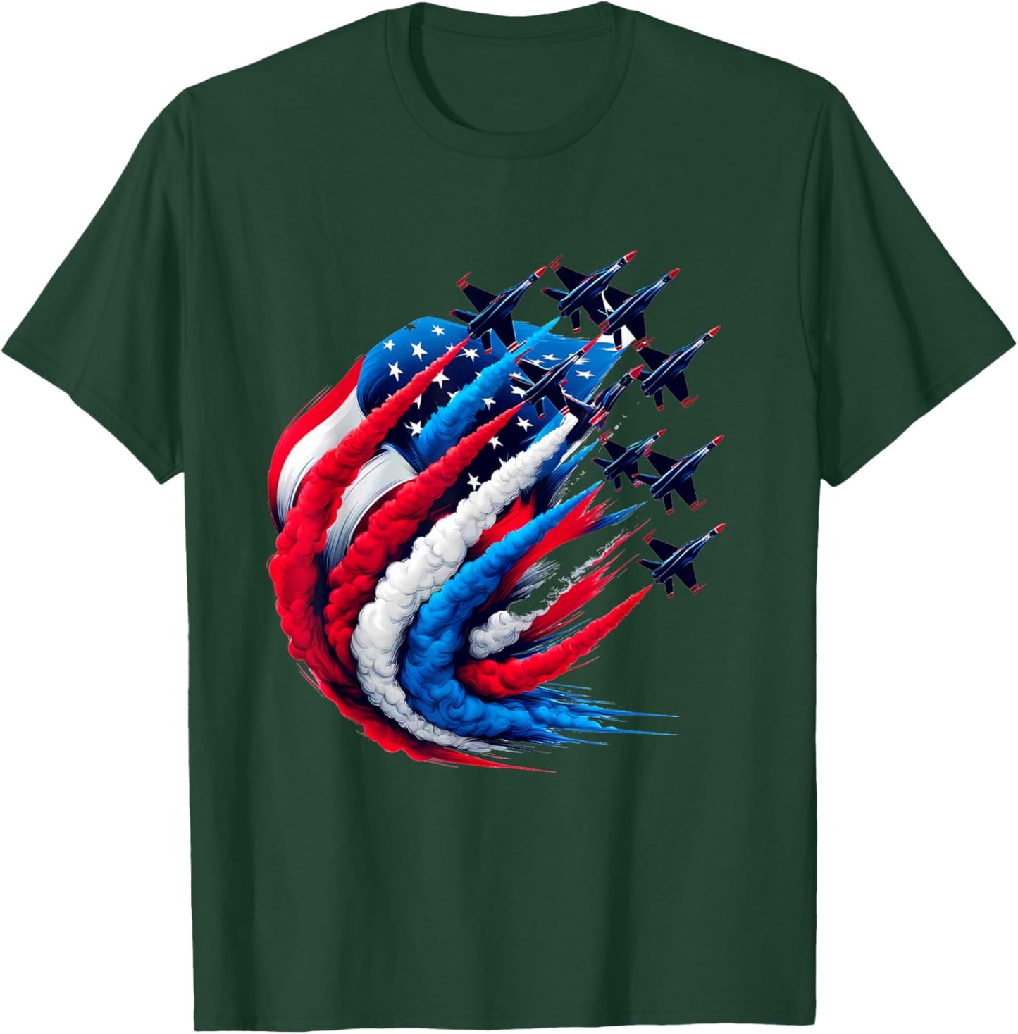 Red White and Blue Aviation Fighter Jet Smoke American Flag Women Men T-Shirt - T-Shirt | Forest