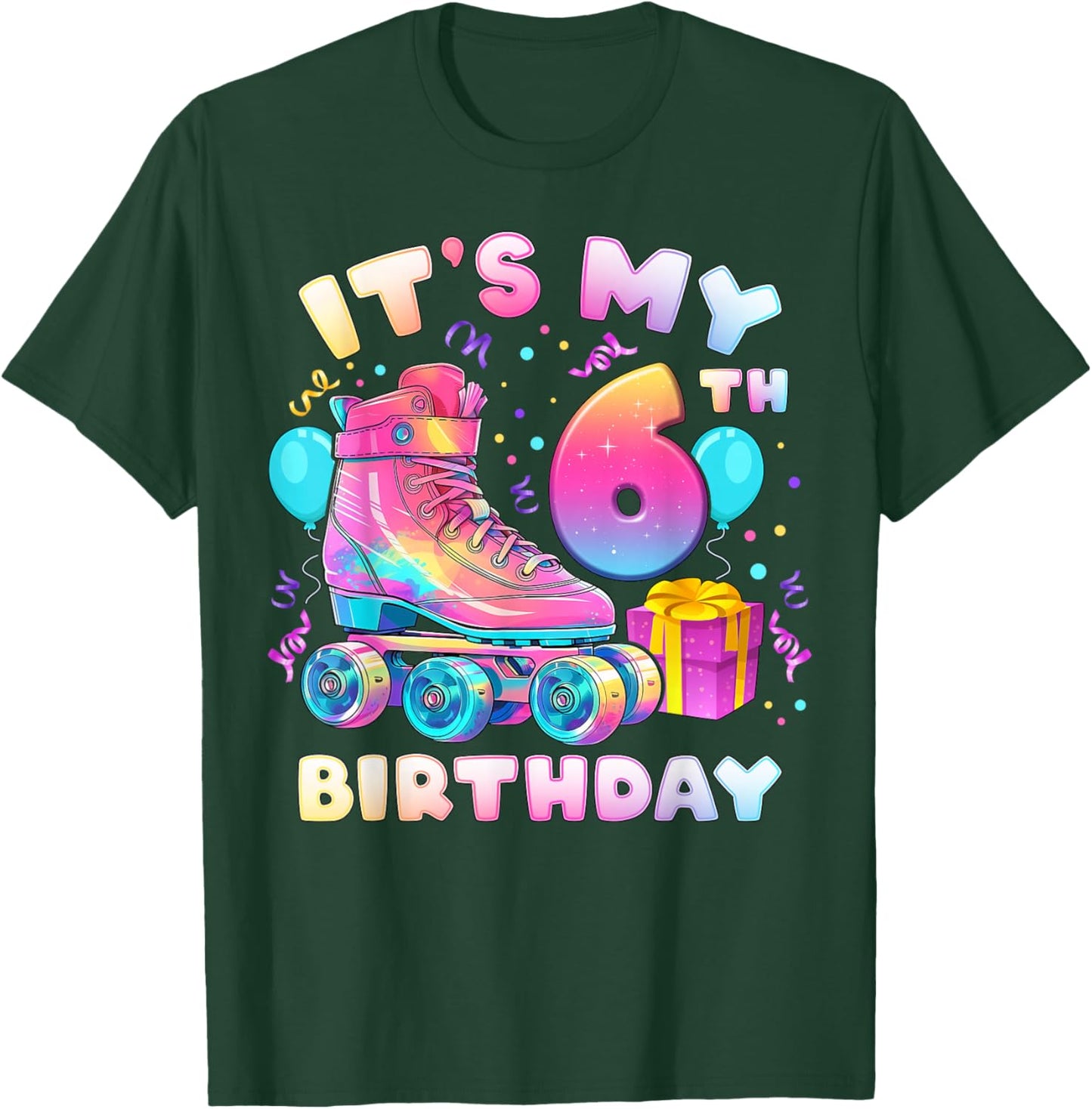 6th Birthday Girl 6 Years Roller Skates Number 6 T-Shirt - T-Shirt | Forest