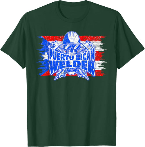Proud Puerto Rican Welder Skull with Flag of Puerto Rico