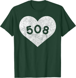 Massachusetts Area Code 508 Heart Shirt State Gift T-Shirt - T-Shirt | Forest