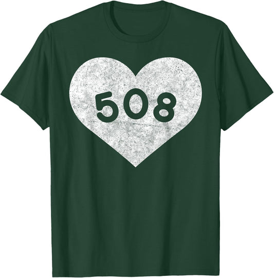 Massachusetts Area Code 508 Heart Shirt State Gift T-Shirt - T-Shirt | Forest