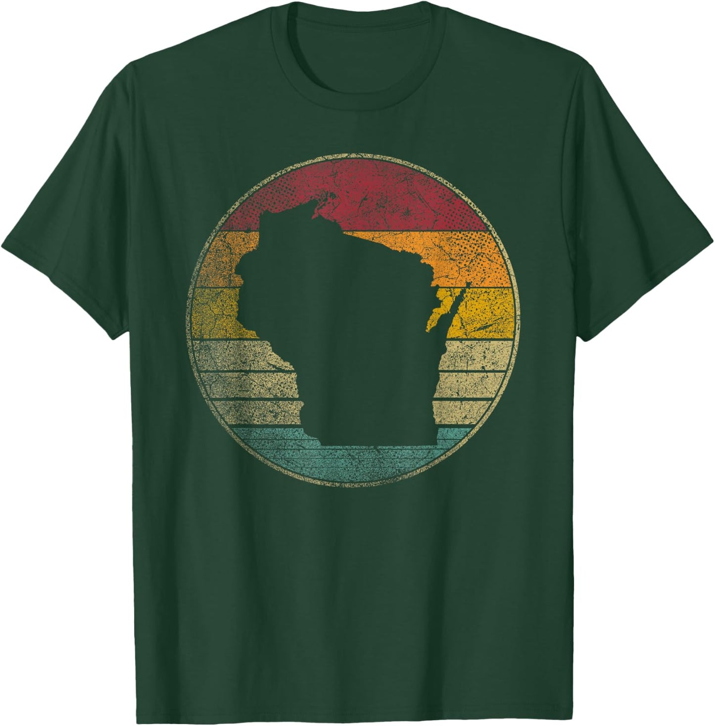 Wisconsin Vintage Distressed Retro Style Silhouette State T-Shirt - T-Shirt | Forest